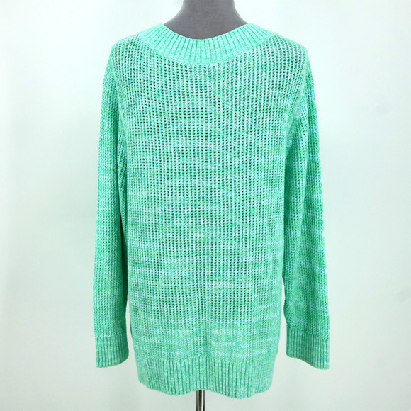 Talbots Sweater Plus Size 2X Green Cotton Chunky Knit Tunic Pullover V neck - Picture 2 of 11